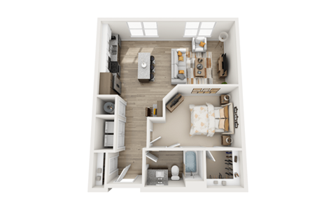Floor plan for 1 bed, 1 bath, 803 sqft